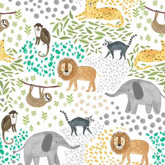 Timeless Treasures – White Wild Animals On Patterned Nature #WILD-CD1183